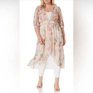 City Chic Floral Open Cardigan Duster